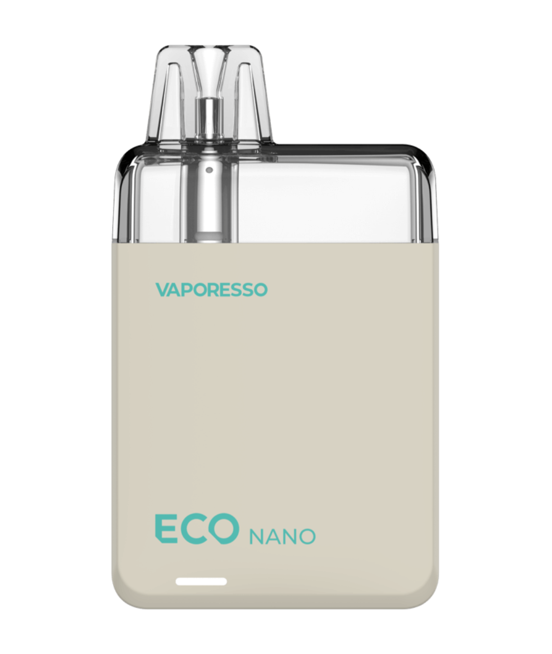 A Vaporesso Eco Nano Kit vaping device with a clear, removable mouthpiece on a white background. The device is rectangular with a pale green central band labeled with the Vaporesso Eco Nano Kit.