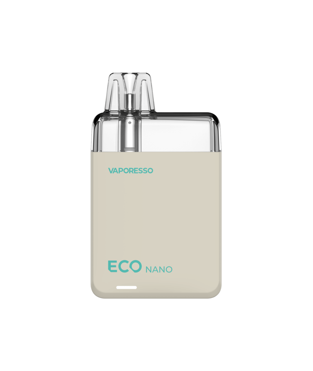 A sleek Vaporesso Eco Nano Kit MTL vaping device with a clear top and cream-colored base featuring Vaporesso branding.