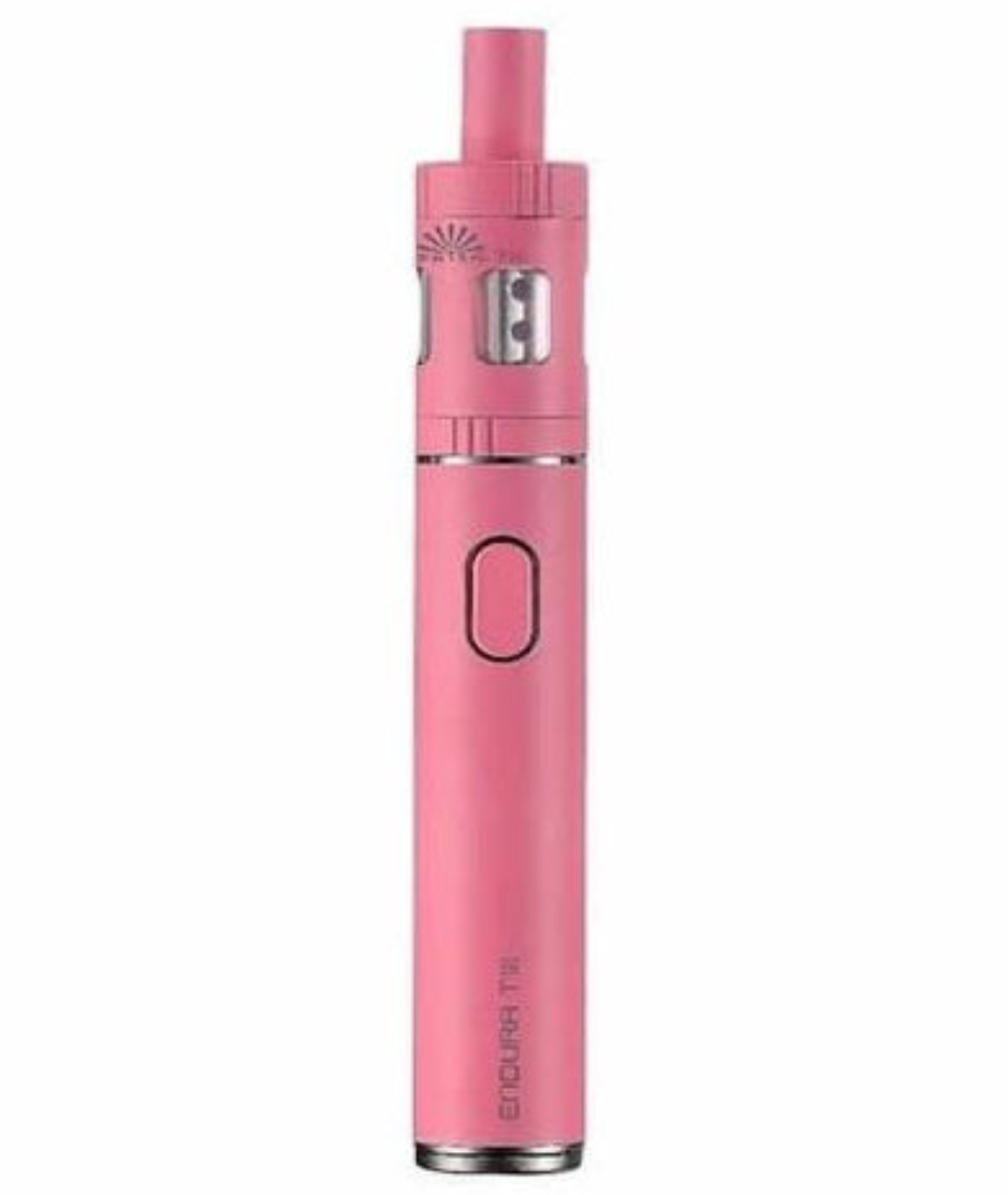 A pink Innokin Endura T18E Kit starter kit with a sleek design, featuring a power button and a clear refillable tank set against a plain background.