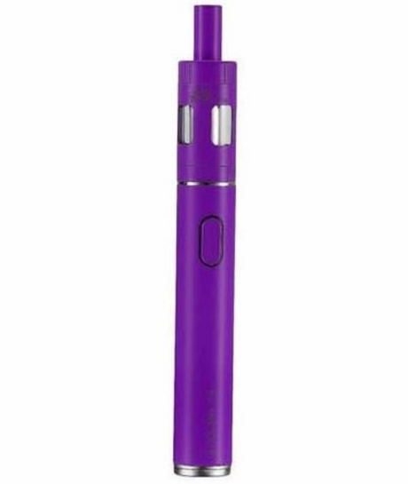 A purple Innokin Endura T18E Kit vaping pen with a sleek design featuring a central button and clear viewing windows to monitor liquid levels.