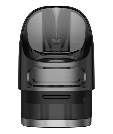 Close-up of a black electronic component with a sleek, transparent top and a rectangular opening at the front. The Aspire Flexus Q Replacement Pods - 1 Pack has a modern, minimalist design and offers 2ml e-liquid capacity, perfect for MTL and RDTL vaping, making it an ideal replaceable cartridge for your electronic gadget or vape.