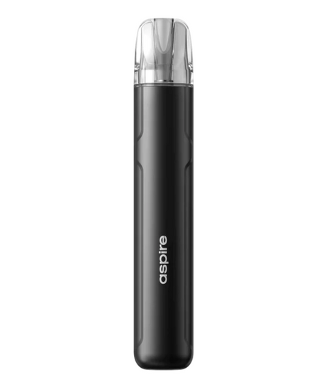 A sleek matte black Aspire Cyber S Kit vape pen with a clear mouthpiece, viewed against a plain white background. The brand name "Aspire" is visible in white text on the body.