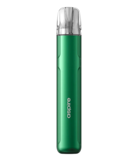 An image of a green Aspire Cyber S Kit vaping device with adjustable airflow and a clear top cap, shown against a plain white background. The Aspire logo is prominently displayed in white.