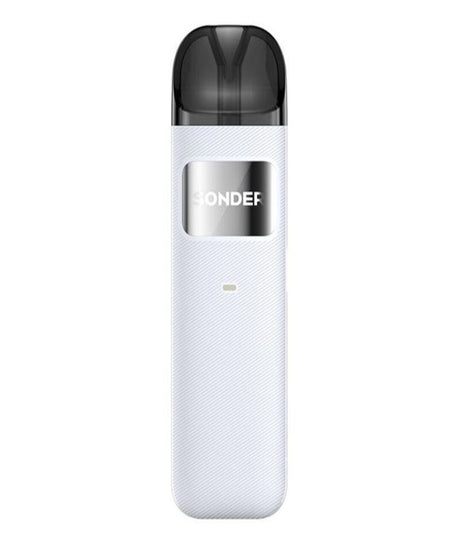 A sleek, modern white electronic vaporizer with a glossy black mouthpiece tailored for Mouth to Lung (MTL) vaping, featuring the Geekvape Sonder U Kit.