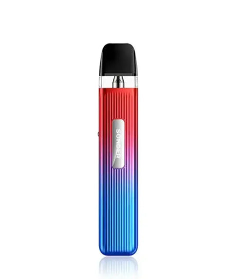 A colorful Geekvape sonder Q kit vaping device with a gradient from blue to red and a black mouthpiece, labeled with the brand name "suorin".